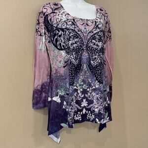 Y2K Top Women Small‎ Purple Butterfly Mcbling Fairy Handkerchief